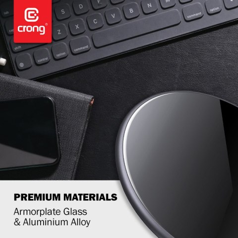 Crong PowerSpot Fast Wireless Charger - Aluminiowa ładowarka bezprzewodowa Qi 15W USB-C z powłoką ze szkła hartowanego (Silver W Crong Crong PowerSpot Fast Wireless Charger - Aluminiowa ładowarka bezprzewodowa Qi 15W USB-C z powłoką ze szkła hartowanego (Silver W Crong