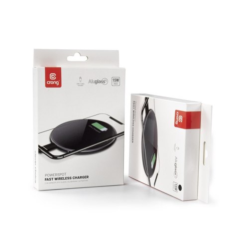 Crong PowerSpot Fast Wireless Charger - Aluminiowa ładowarka bezprzewodowa Qi 15W USB-C z powłoką ze szkła hartowanego (Silver W Crong Crong PowerSpot Fast Wireless Charger - Aluminiowa ładowarka bezprzewodowa Qi 15W USB-C z powłoką ze szkła hartowanego (Silver W Crong