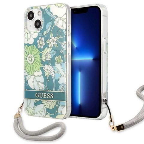 Guess Flower Cord - Etui ze smyczką iPhone 13 mini (Green) Guess Guess Flower Cord - Etui ze smyczką iPhone 13 mini (Green) Guess