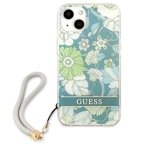 Guess Flower Cord - Etui ze smyczką iPhone 13 mini (Green) Guess Guess Flower Cord - Etui ze smyczką iPhone 13 mini (Green) Guess