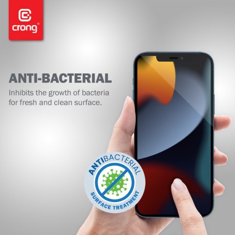 Crong Anti-Bacterial 3D Armour Glass - Szkło hartowane 9H na cały ekran iPhone 16e / iPhone 14 / iPhone 13 / iPhone 13 Pro + ram Crong Crong Anti-Bacterial 3D Armour Glass - Szkło hartowane 9H na cały ekran iPhone 16e / iPhone 14 / iPhone 13 / iPhone 13 Pro + ram Crong