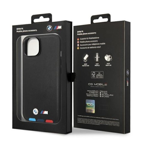 BMW Leather Hot Stamp Tricolor - Etui iPhone 14 Plus (Czarny) BMW BMW Leather Hot Stamp Tricolor - Etui iPhone 14 Plus (Czarny) BMW
