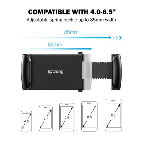 Crong Universal Smart Car Holder - Uniwersalny uchwyt samochodowy do telefonu 4"-6,5" (czarny) Crong Crong Universal Smart Car Holder - Uniwersalny uchwyt samochodowy do telefonu 4"-6,5" (czarny) Crong