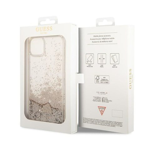 Guess Liquid Glitter Charms - Etui iPhone 14 Plus (złoty) Guess Guess Liquid Glitter Charms - Etui iPhone 14 Plus (złoty) Guess