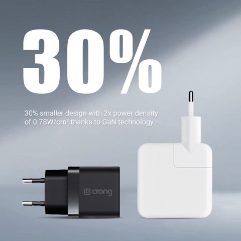 Crong Ultra Compact GaN - Ładowarka sieciowa 2x USB-C 35W PD 3.0 z PPS (czarny) Crong Crong Ultra Compact GaN - Ładowarka sieciowa 2x USB-C 35W PD 3.0 z PPS (czarny) Crong