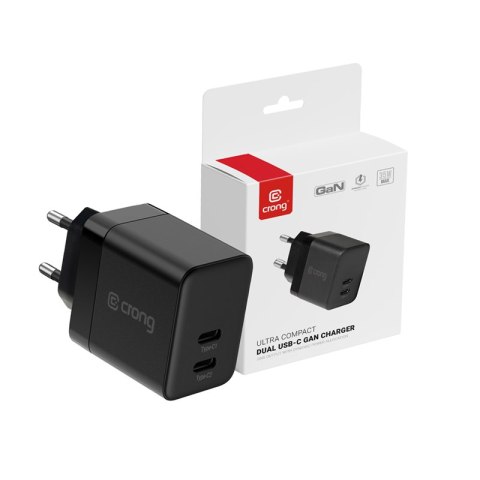 Crong Ultra Compact GaN - Ładowarka sieciowa 2x USB-C 35W PD 3.0 z PPS (czarny) Crong Crong Ultra Compact GaN - Ładowarka sieciowa 2x USB-C 35W PD 3.0 z PPS (czarny) Crong