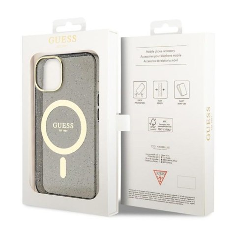 Guess Glitter Gold MagSafe - Etui iPhone 14 (Czarny) Guess Guess Glitter Gold MagSafe - Etui iPhone 14 (Czarny) Guess