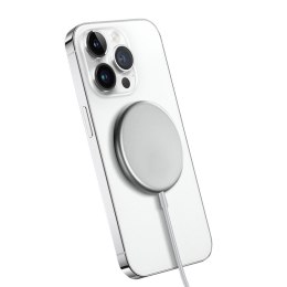 Crong MagSpot Wireless Charger - Aluminiowa ładowarka indukcyjna MagSafe 15W (Silver White) Crong