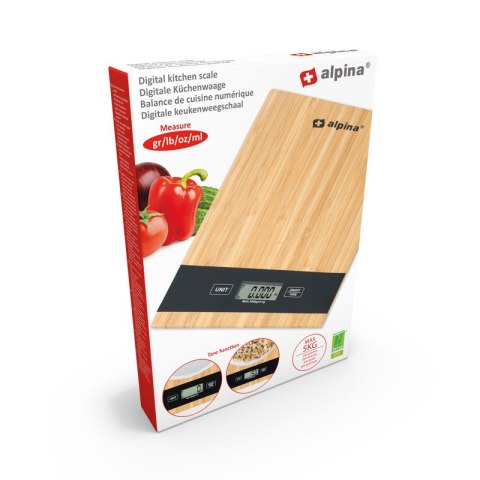Alpina - Cyfrowa waga kuchenna bambusowa 5kg Alpina Alpina - Cyfrowa waga kuchenna bambusowa 5kg Alpina