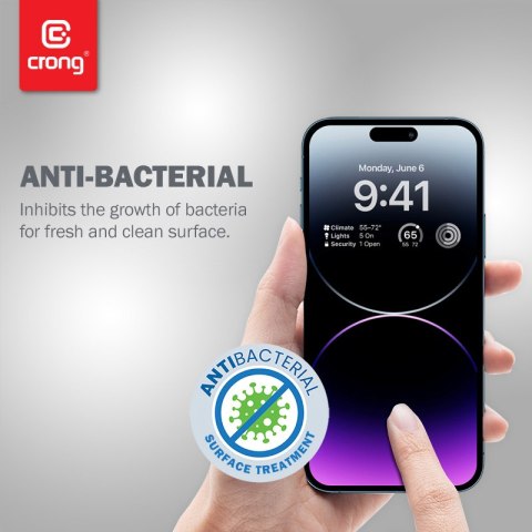 Crong Anti-Bacterial 3D Armour Glass - Szkło hartowane 9H na cały ekran iPhone 14 Pro Max + ramka instalacyjna Crong Crong Anti-Bacterial 3D Armour Glass - Szkło hartowane 9H na cały ekran iPhone 14 Pro Max + ramka instalacyjna Crong