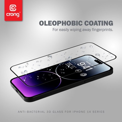 Crong Anti-Bacterial 3D Armour Glass - Szkło hartowane 9H na cały ekran iPhone 14 Pro Max + ramka instalacyjna Crong Crong Anti-Bacterial 3D Armour Glass - Szkło hartowane 9H na cały ekran iPhone 14 Pro Max + ramka instalacyjna Crong