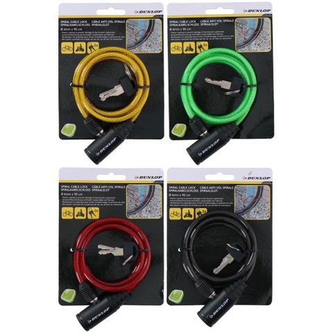 Dunlop - Zapięcie do roweru spiralne na klucz 90 cm (Czarny) Dunlop Dunlop - Zapięcie do roweru spiralne na klucz 90 cm (Czarny) Dunlop