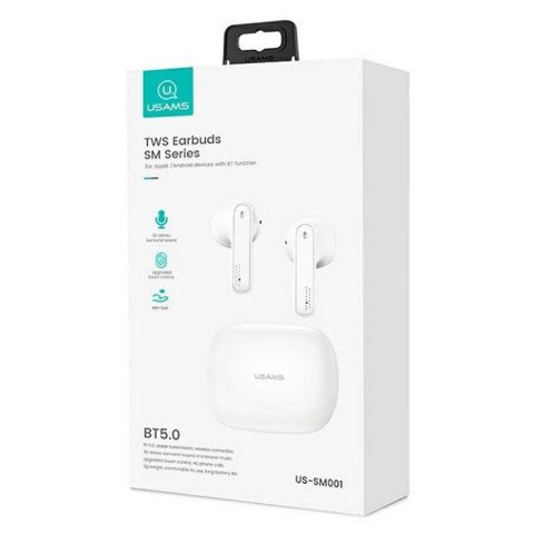 USAMS SM Series - Słuchawki Bluetooth 5.0 TWS + etui ładujące (biały) Usams USAMS SM Series - Słuchawki Bluetooth 5.0 TWS + etui ładujące (biały) Usams