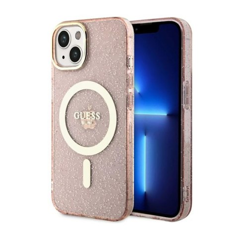 Guess Glitter Gold MagSafe - Etui iPhone 14 Plus (Różowy) Guess Guess Glitter Gold MagSafe - Etui iPhone 14 Plus (Różowy) Guess