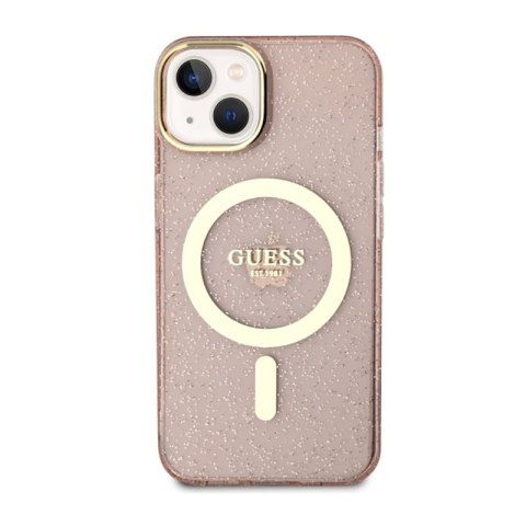 Guess Glitter Gold MagSafe - Etui iPhone 14 Plus (Różowy) Guess Guess Glitter Gold MagSafe - Etui iPhone 14 Plus (Różowy) Guess