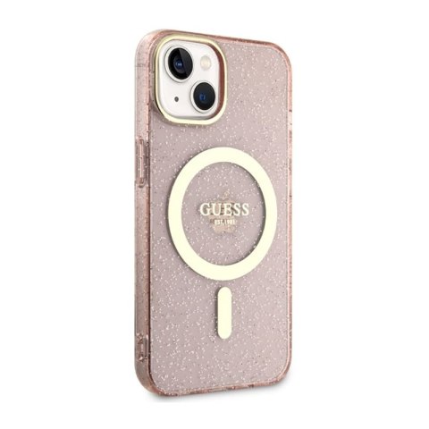 Guess Glitter Gold MagSafe - Etui iPhone 14 Plus (Różowy) Guess Guess Glitter Gold MagSafe - Etui iPhone 14 Plus (Różowy) Guess