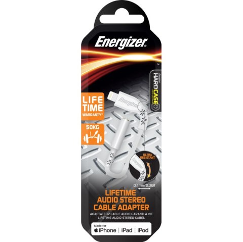 Energizer HardCase - Adapter audio Lightning do jack 3,5 mm certyfikat MFi 11 cm EU (Biały) dożywotnia gwarancja Energizer Energizer HardCase - Adapter audio Lightning do jack 3,5 mm certyfikat MFi 11 cm EU (Biały) dożywotnia gwarancja Energizer