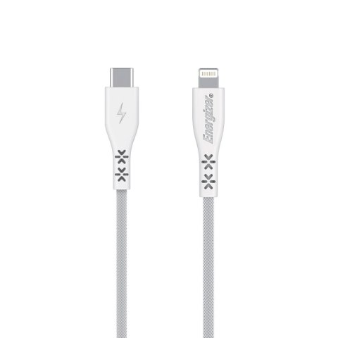 Energizer HardCase - Kabel połączeniowy USB-C do Lightning certyfikat MFi 1.2m (Biały) dożywotnia gwarancja Energizer Energizer HardCase - Kabel połączeniowy USB-C do Lightning certyfikat MFi 1.2m (Biały) dożywotnia gwarancja Energizer