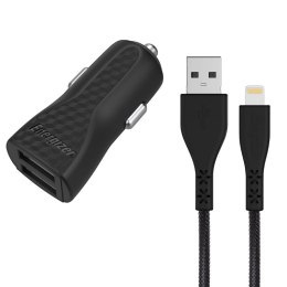 Energizer HardCase - Ładowarka samochodowa 2x USB-A 17W 3.4A + Kabel Lightning certyfikat MFi (Czarny) Energizer