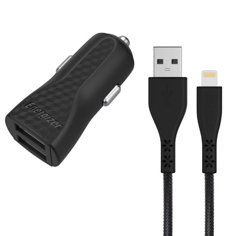 Energizer HardCase - Ładowarka samochodowa 2x USB-A 17W 3.4A + Kabel Lightning certyfikat MFi (Czarny) Energizer Energizer HardCase - Ładowarka samochodowa 2x USB-A 17W 3.4A + Kabel Lightning certyfikat MFi (Czarny) Energizer