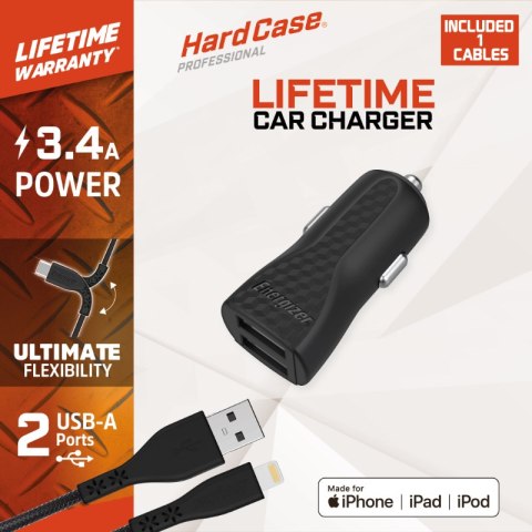 Energizer HardCase - Ładowarka samochodowa 2x USB-A 17W 3.4A + Kabel Lightning certyfikat MFi (Czarny) Energizer Energizer HardCase - Ładowarka samochodowa 2x USB-A 17W 3.4A + Kabel Lightning certyfikat MFi (Czarny) Energizer