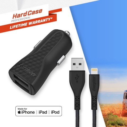 Energizer HardCase - Ładowarka samochodowa 2x USB-A 17W 3.4A + Kabel Lightning certyfikat MFi (Czarny) Energizer Energizer HardCase - Ładowarka samochodowa 2x USB-A 17W 3.4A + Kabel Lightning certyfikat MFi (Czarny) Energizer