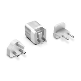 Energizer Ultimate - Ładowarka sieciowa podróżna Multiplug EU / UK / US GaN USB-C 20W PD (Srebrny) Energizer