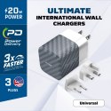 Energizer Ultimate - Ładowarka sieciowa podróżna Multiplug EU / UK / US GaN USB-C 20W PD (Srebrny) Energizer