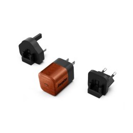 Energizer Ultimate - Ładowarka sieciowa podróżna Multiplug EU / UK / US GaN USB-C 20W PD (Walnut burl) Energizer