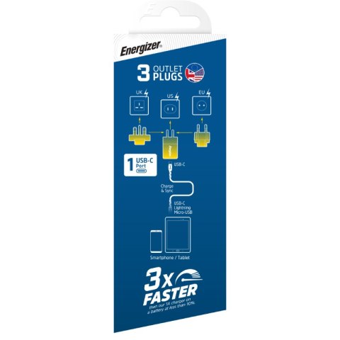 Energizer Ultimate - Ładowarka sieciowa podróżna Multiplug EU / UK / US GaN USB-C 20W PD (Walnut burl) Energizer Energizer Ultimate - Ładowarka sieciowa podróżna Multiplug EU / UK / US GaN USB-C 20W PD (Walnut burl) Energizer