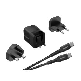 Energizer Ultimate - Ładowarka sieciowa podróżna Multiplug EU / UK / US GaN USB-C 20W PD + kabel USB-C (Czarny) Energizer