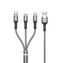 WEKOME WDC-119 Fython Series - Kabel połączeniowy 3w1 USB-A do Lightning + USB-C + Micro USB PD 1.2 m (Srebrny) Wekome