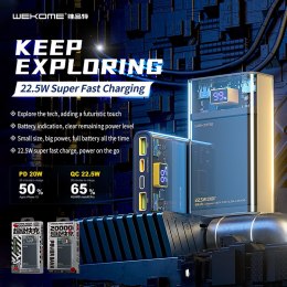 WEKOME WP-321 Vanguard Series - Power bank 20000 mAh Super Charging PD 20W + QC 22.5W (Czarny / Przezroczysty) Wekome