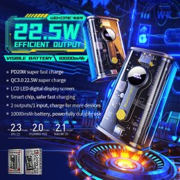 WEKOME WP-333 Vanguard Series - Power bank 10000 mAh Super Charging PD 20W + QC 22.5W (Czarny / Przezroczysty) Wekome