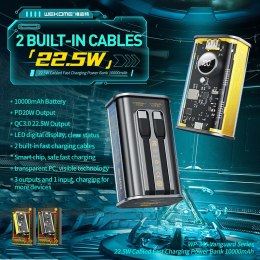 WEKOME WP-345 Vanguard Series - Power bank 10000 mAh Fast Charging z wbudowanym kablem USB-C & Lightning PD 20W + QC 22.5W (Czar Wekome