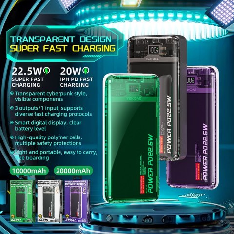 WEKOME WP-353 Vanguard Series - Power bank 10000 mAh PD 20W + QC 22.5W (Fioletowy / Przezroczysty) Wekome WEKOME WP-353 Vanguard Series - Power bank 10000 mAh PD 20W + QC 22.5W (Fioletowy / Przezroczysty) Wekome