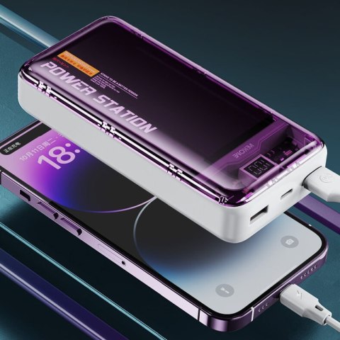 WEKOME WP-353 Vanguard Series - Power bank 10000 mAh PD 20W + QC 22.5W (Fioletowy / Przezroczysty) Wekome WEKOME WP-353 Vanguard Series - Power bank 10000 mAh PD 20W + QC 22.5W (Fioletowy / Przezroczysty) Wekome