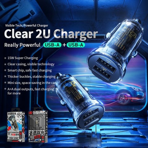 WEKOME WP-C40 Vanguard Series - Ładowarka samochodowa 2 x USB-A Fast Charging 15W (Czarny / Przezroczysty) Wekome WEKOME WP-C40 Vanguard Series - Ładowarka samochodowa 2 x USB-A Fast Charging 15W (Czarny / Przezroczysty) Wekome