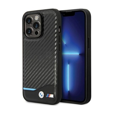 BMW Leather Carbon Blue Line - Etui iPhone 13 Pro (Czarny) BMW