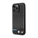 BMW Leather Carbon Blue Line - Etui iPhone 13 Pro (Czarny) BMW