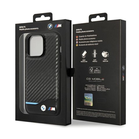 BMW Leather Carbon Blue Line - Etui iPhone 13 Pro (Czarny) BMW BMW Leather Carbon Blue Line - Etui iPhone 13 Pro (Czarny) BMW