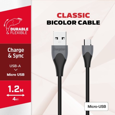 Energizer Classic - Kabel połączeniowy USB-A do Micro USB 1.2m (Czarny) Energizer Energizer Classic - Kabel połączeniowy USB-A do Micro USB 1.2m (Czarny) Energizer