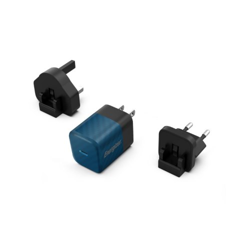 Energizer Ultimate - Ładowarka sieciowa podróżna Multiplug EU / UK / US GaN USB-C 20W PD (Niebieski) Energizer Energizer Ultimate - Ładowarka sieciowa podróżna Multiplug EU / UK / US GaN USB-C 20W PD (Niebieski) Energizer