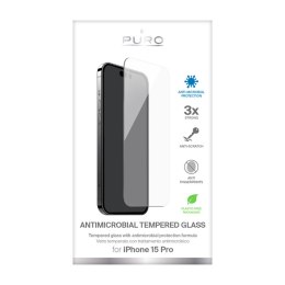 PURO Anti-Bacterial Tempered Glass - Szkło ochronne hartowane z ochroną antybakteryjną iPhone 15 Pro Puro