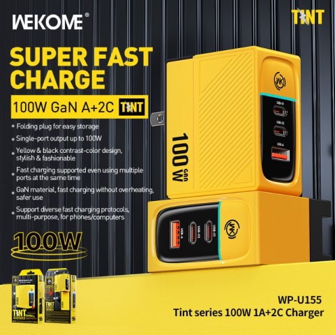 WEKOME WP-U155 Tint Series - Ładowarka sieciowa 2x USB-C & USB-A Super Fast Charger GaN 100W (Żółty) Wekome WEKOME WP-U155 Tint Series - Ładowarka sieciowa 2x USB-C & USB-A Super Fast Charger GaN 100W (Żółty) Wekome