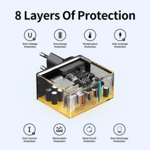 WEKOME WP-U155 Tint Series - Ładowarka sieciowa 2x USB-C & USB-A Super Fast Charger GaN 100W (Żółty) Wekome WEKOME WP-U155 Tint Series - Ładowarka sieciowa 2x USB-C & USB-A Super Fast Charger GaN 100W (Żółty) Wekome