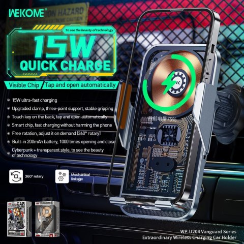 WEKOME WP-U204 Vanguard Series - Uchwyt samochodowy automatyczny z ładowaniem bezprzewodowym 15W (Czarny) Wekome WEKOME WP-U204 Vanguard Series - Uchwyt samochodowy automatyczny z ładowaniem bezprzewodowym 15W (Czarny) Wekome