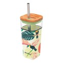 Quokka Liquid Cube - Kubek szklany 540 ml ze słomką ze stali nierdzewnej (Tropical Toucans) Quokka