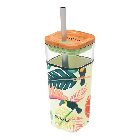 Quokka Liquid Cube - Kubek szklany 540 ml ze słomką ze stali nierdzewnej (Tropical Toucans) Quokka Quokka Liquid Cube - Kubek szklany 540 ml ze słomką ze stali nierdzewnej (Tropical Toucans) Quokka