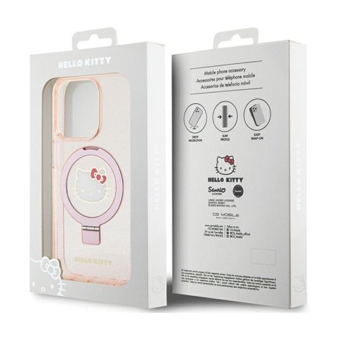 Hello Kitty Ring Stand Glitter Electrop Logo MagSafe - Etui iPhone 15 Pro (różowy) Hello Kitty Hello Kitty Ring Stand Glitter Electrop Logo MagSafe - Etui iPhone 15 Pro (różowy) Hello Kitty